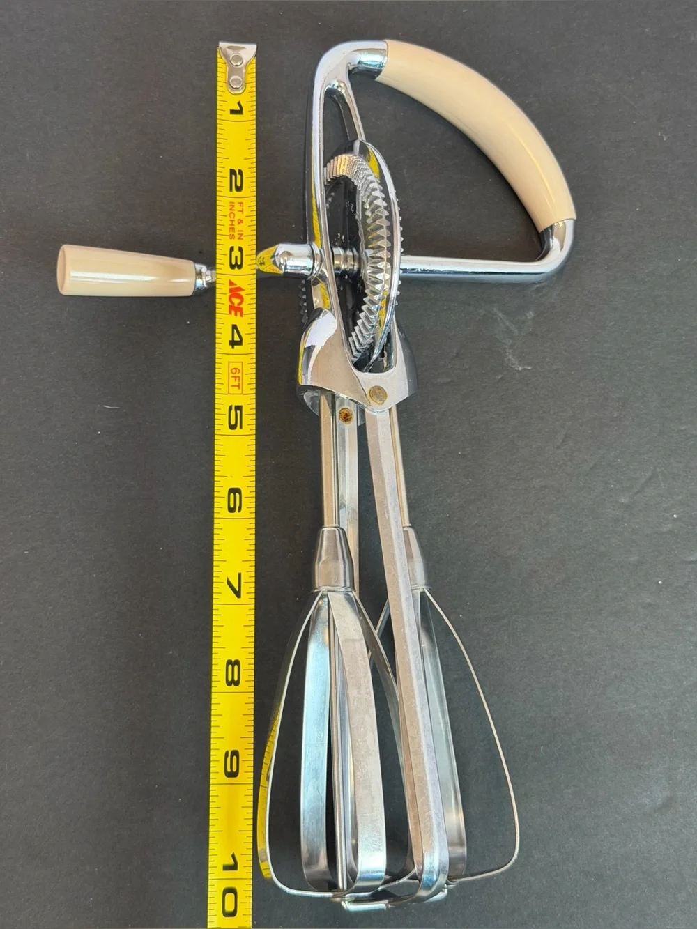 Vintage EKCO Flint Egg Beater Hand Held Crank Mixer Stainless Cream Handle Works